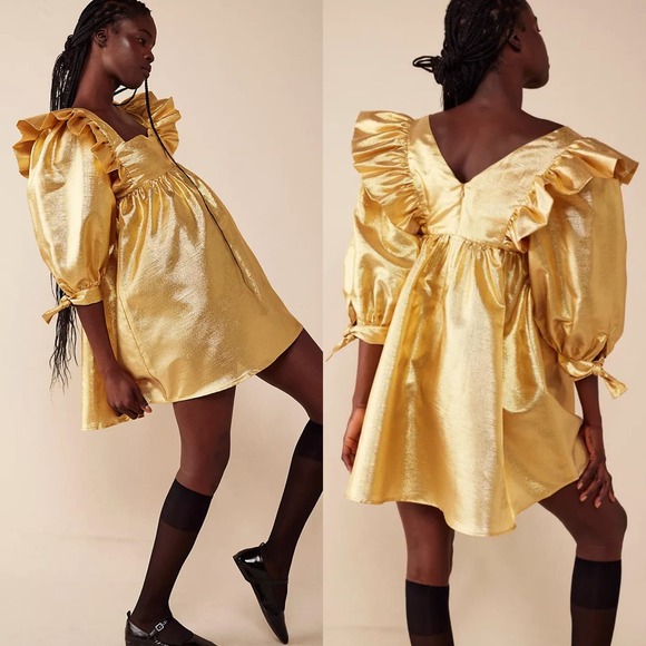 Selva Negra Dresses & Skirts - Selva Negra Metallic Gold Ruffle Mini Dress